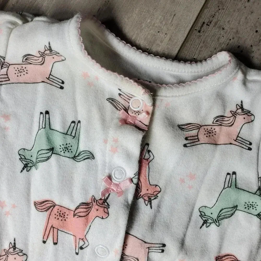 Child of Mine by Carter's Pink & Green Unicorn Footed Pajamas